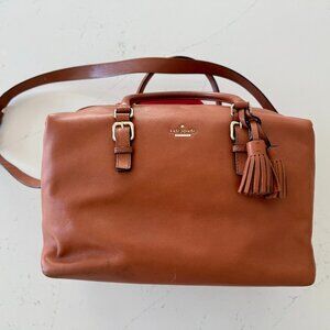 Kate Spade Tan Leather Weekender Duffle Tote Bag